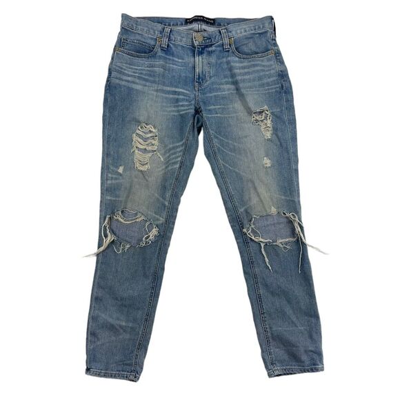 Express Girlfriend Denim BlueJeans Medium Wash Stretch Distressed Sz 2 Stretch - Picture 1 of 7